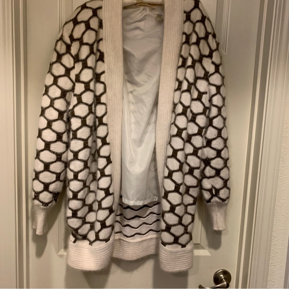 Belldini Cream and Brown Hexagon Rabbit Hair Cardigan Sweater